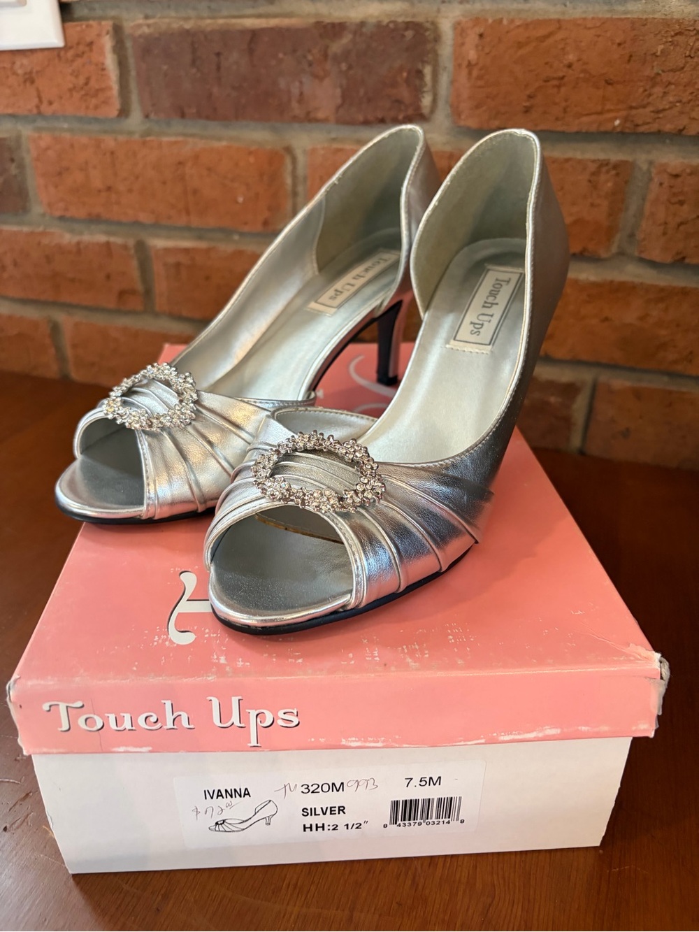 Silver Open-Toe Heels with Crystal Buckle